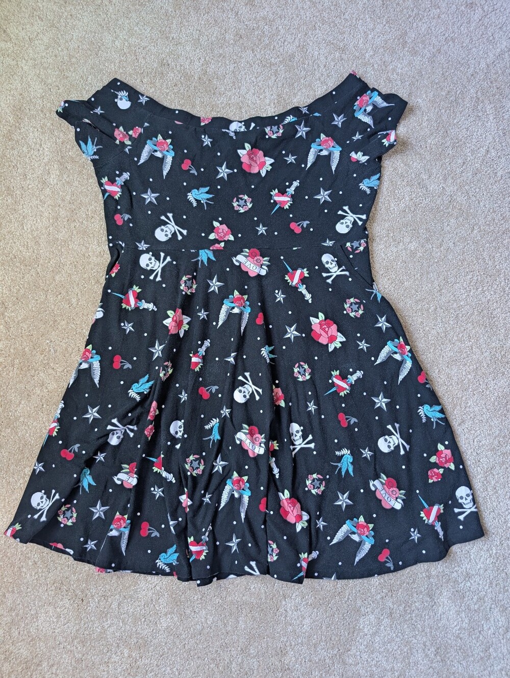 Torrid Betsey Johnson Black Tattoo Skater Graphic Floral Short Dress